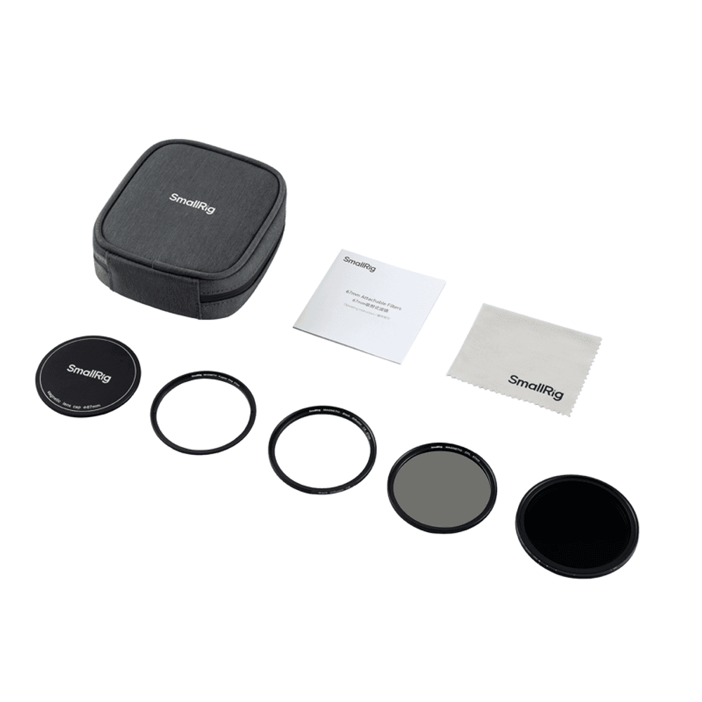 SmallRig 4726 5-i-1 festbart filtersett VND 2-32 (1-5 stopp) & CPL & 1/4 Effect Black Mist (67 mm)